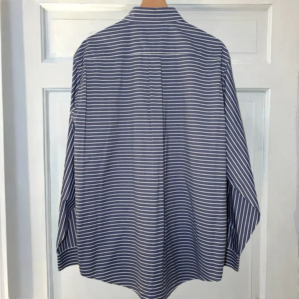 Brooks Brothers Navy Blue Stripped Non iron‎ Men L Button Down Shirt Long Sleeve - Picture 6 of 7